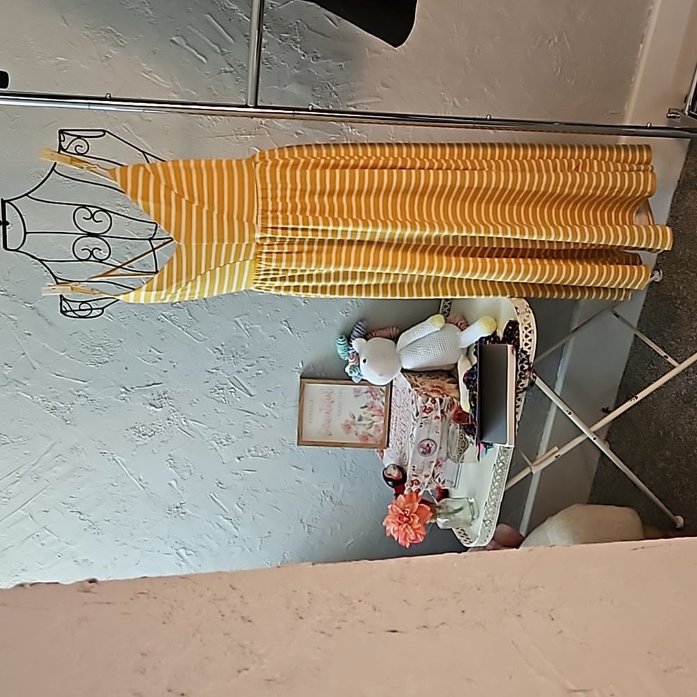 Poof New York yellow striped crop wide leg jumpsuit. Size M.